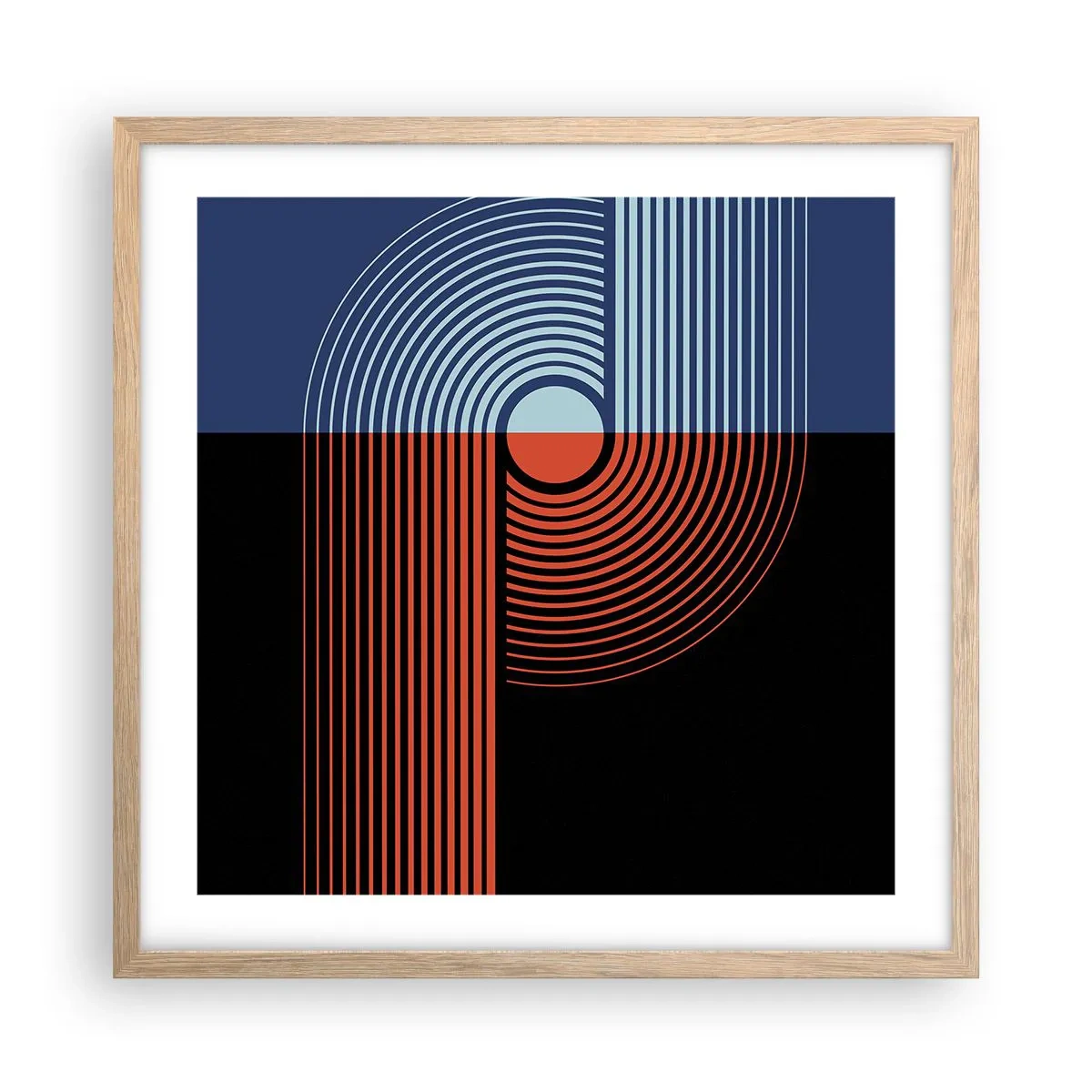 Plakat i ramme af lyst egetræ - I en geometrisk omfavnelse - 50x50 cm