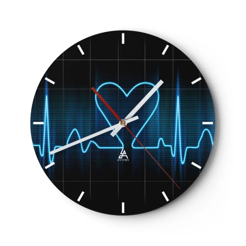 Vægur, Uret - Hjerteformet EKG-linjemotiv på sort baggrund - 30x30cm - I hjertets rytme - Moderne vægdekoration til stue, køkken og soveværelse ARTTOR