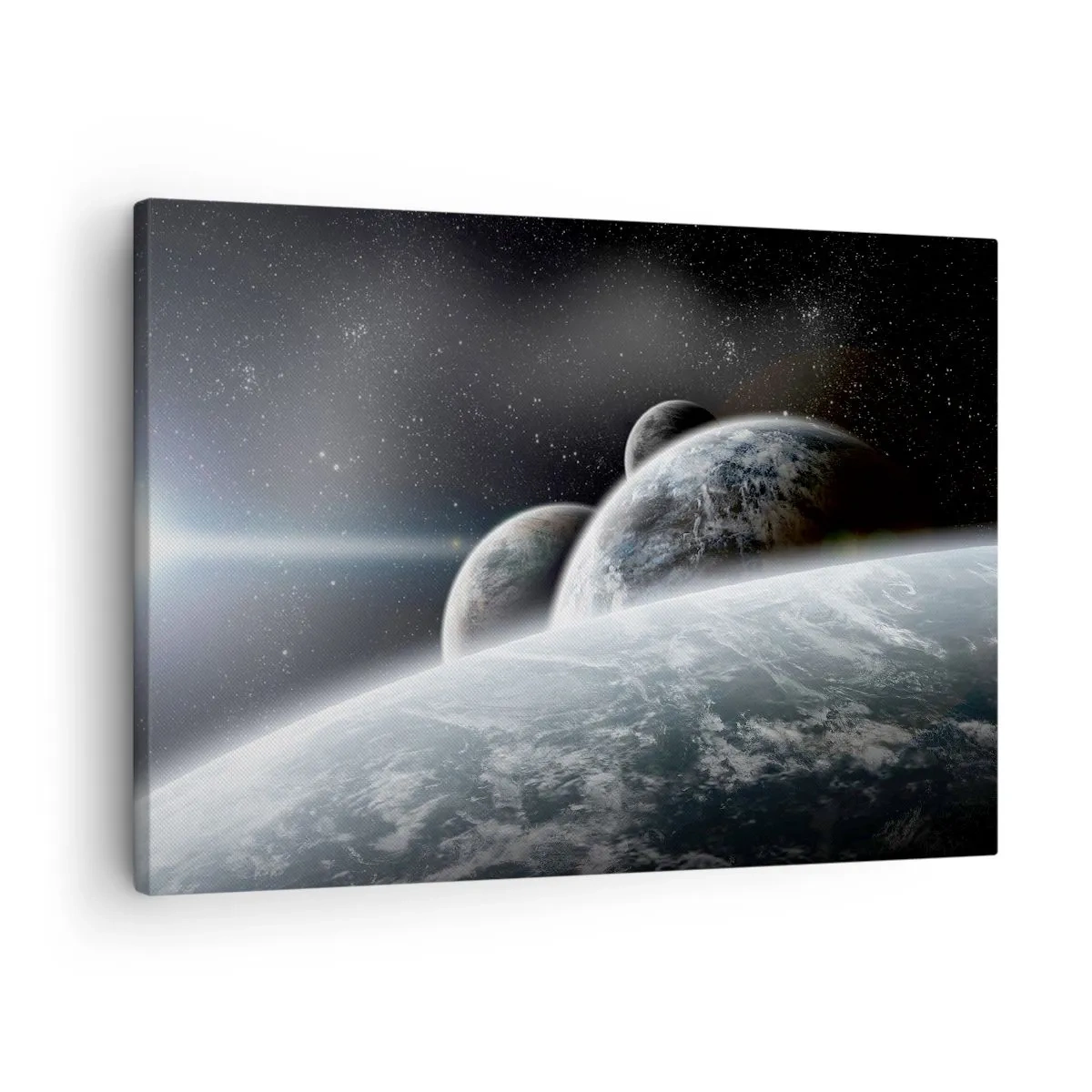 Lærredstryk - Billede på lærred - Planeter i rummet mod baggrunden af stjerner og galakser - 70x50cm - Sfærernes kosmiske musik - Moderne vægdekoration til stue og soveværelse ARTTOR