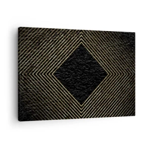 Lærredstryk - Billede på lærred - Sort baggrund med et geometrisk mønster af gyldne linjer - 70x50cm - Geometri i glamour-stil - Moderne vægdekoration til stue og soveværelse ARTTOR