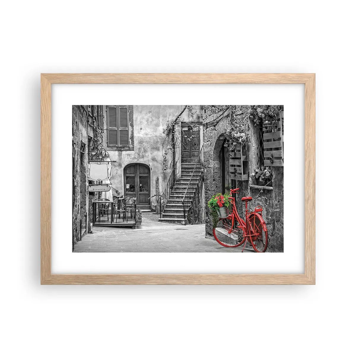 Plakat i ramme af lyst egetræ - Toscansk vej - 40x30 cm