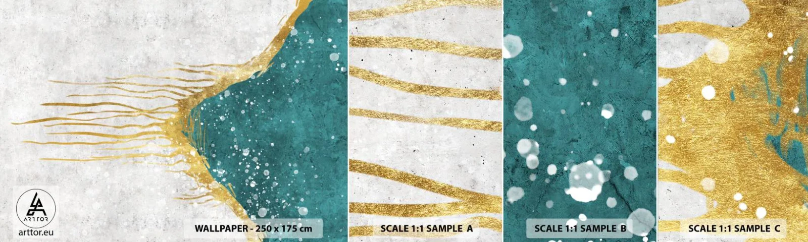 Prøve Fototapet Selvklæbende Deluxe Sticker - Gyldent tidevand - Minimalisme, Art Deco, Stykke - 100x30 cm