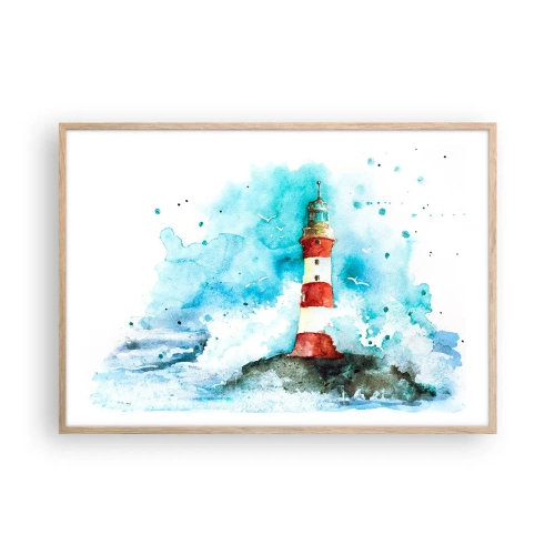 Plakat i ramme af lyst egetræ - Elementernes enhed - 100x70 cm
