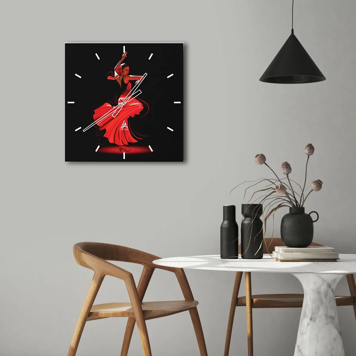 Vægur, Uret - Flamencoens brændende ånd - 40x40 cm