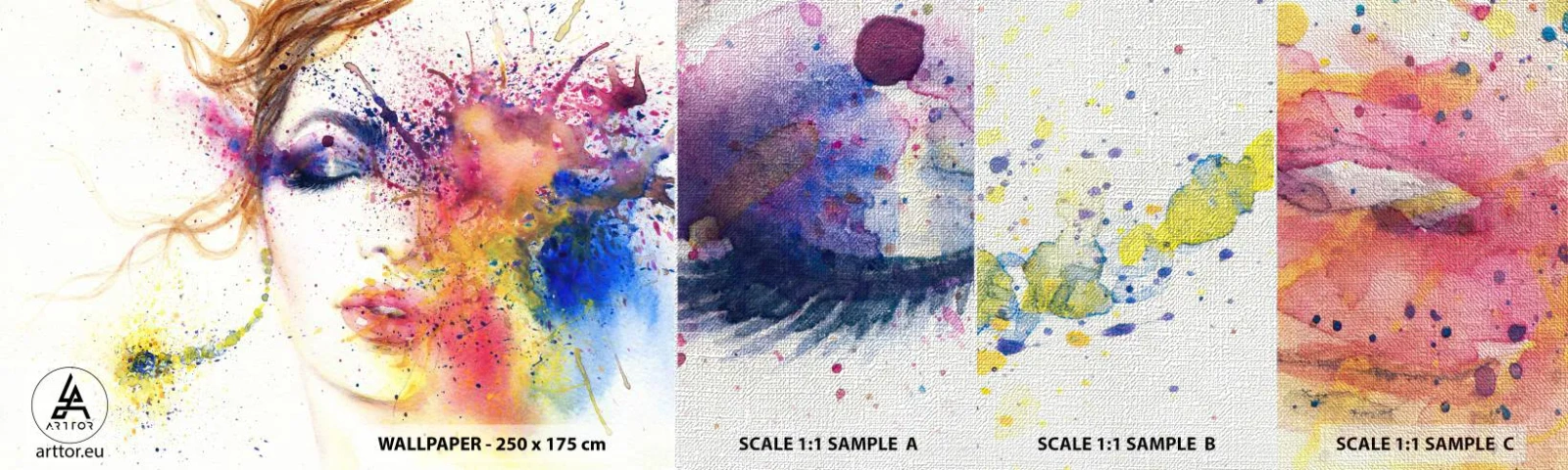 Prøve Fototapet Premium Canvas - Regnbue svimmelhed - Abstraktion, Kvindens ansigt, Portræt af en kvinde - 100x30 cm