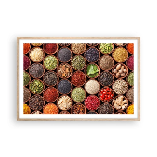 Plakat i ramme af lyst egetræ - Alle verdens smage - 91x61 cm