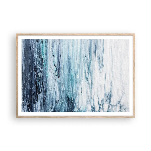 Plakat i ramme af lyst egetræ - Blå istapper - 100x70 cm