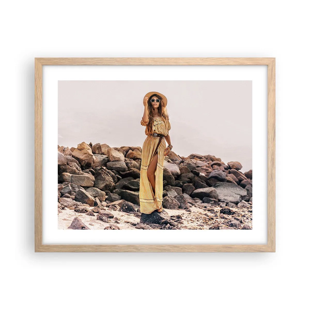 Plakat i ramme af lyst egetræ - Magien ved sten - 50x40 cm