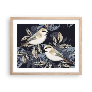Plakat i ramme af lyst egetræ - Gul-blå espalier - 50x40 cm