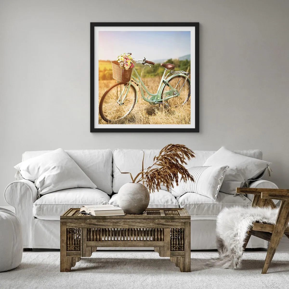 Plakat i sort ramme - Jeg bliver her et stykke tid - 50x50 cm