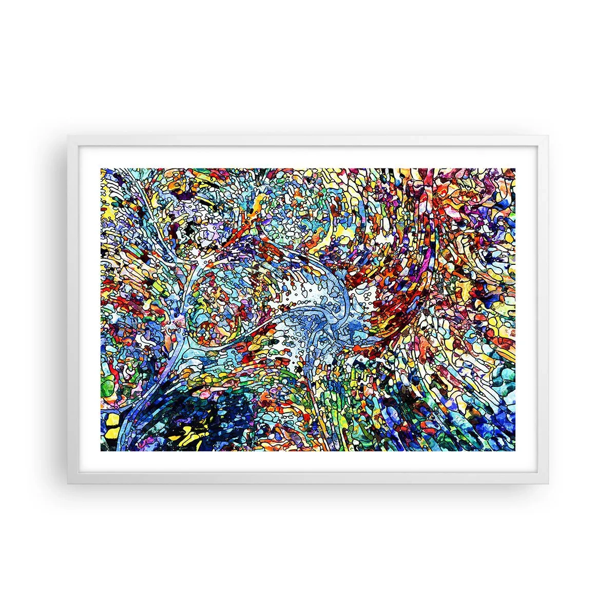 Plakat i hvid ramme - Dråbe af farvet glas - 70x50 cm