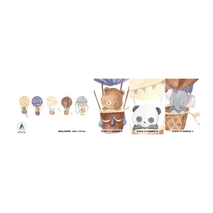 Prøve Fototapet Selvklæbende Deluxe Sticker - Venner på farten - Balloner, Dyr, Børns - 100x30 cm