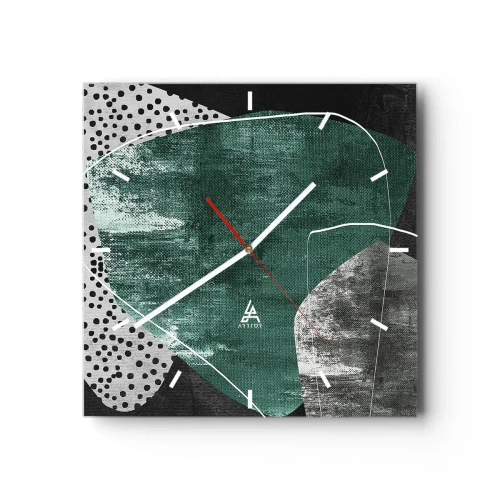 Vægur, Uret - Farverig abstraktion med en guldflager - 30x30 cm