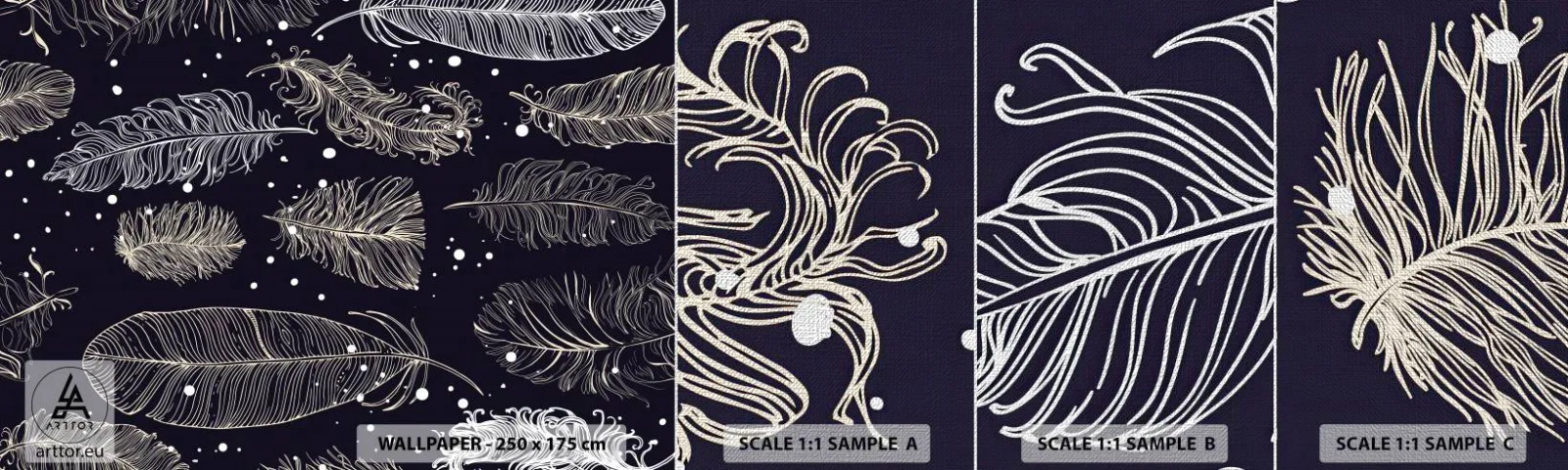 Prøve Fototapet Premium Canvas - Fjerede blonder - Fuglens fjer, Grafik, Stykke - 100x30 cm