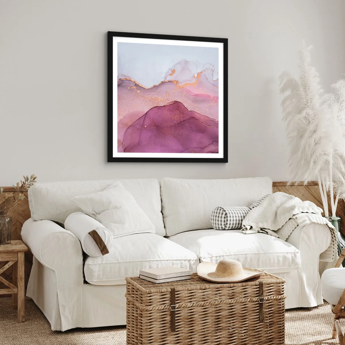 Plakat i sort ramme - Lilla og violette bølger - 50x50 cm