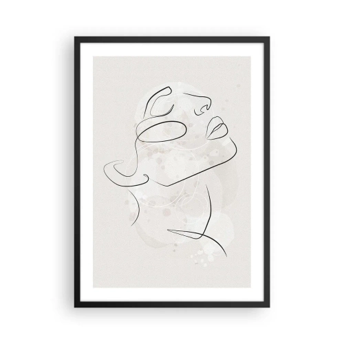 Plakat i sort ramme - Minimalistisk ansigtsportræt i lineær stil - 50x70cm - Skitse af drømmen - Moderne vægdekoration til stue og soveværelse ARTTOR