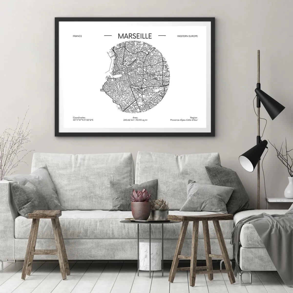Plakat i sort ramme - Marseilles anatomi - 70x50 cm