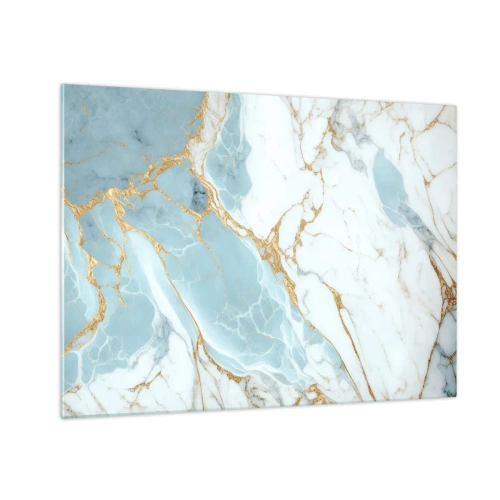 Billede på glas - Abstrakt marmor i nuancer af blå og guld - 70x50cm - Rigdom af sten - Moderne vægdekoration til stue og soveværelse ARTTOR