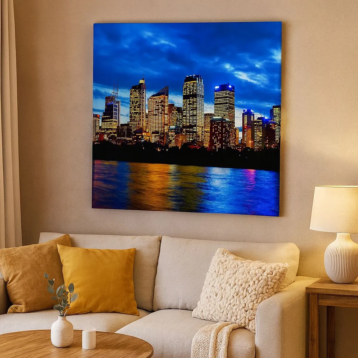 Lærredstryk - Billede på lærred - En nat med lys og farver - 30x30 cm