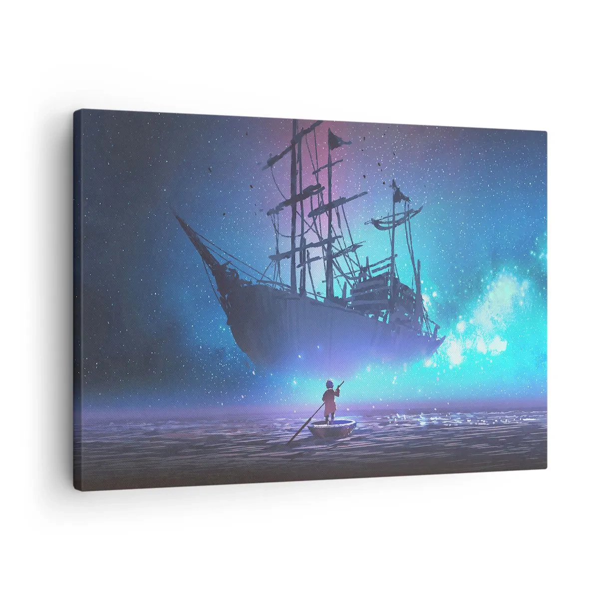 Lærredstryk - Billede på lærred - Et fantastisk skib mod stjernehimlen - 70x50cm - Et møde med myten om havet - Moderne vægdekoration til stue og soveværelse ARTTOR