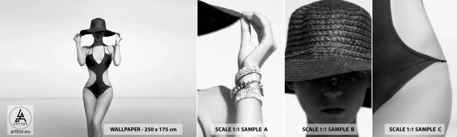 Fototapet Prøve Standard Eco - Mit navn er Elegance - Kvinde, Strand, Mode - 100x30 cm