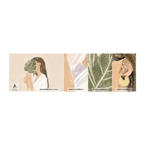 Prøve Fototapet Selvklæbende Deluxe Sticker - Mystisk portræt med en vifte - Blad, Kvinde, Boho - 100x30 cm