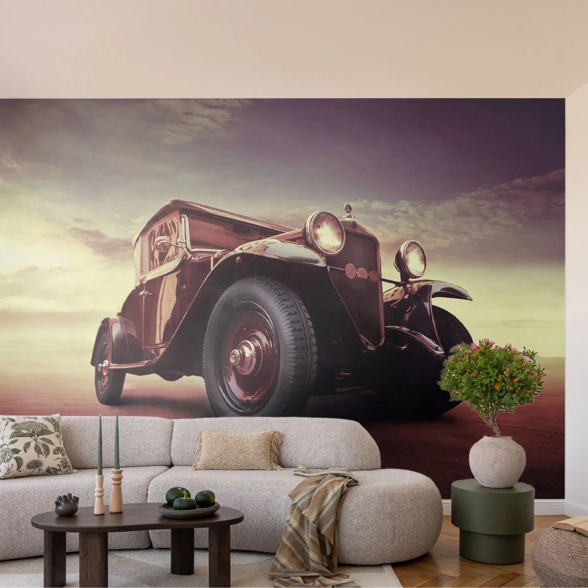 Fototapet Premium Canvas - Lad os gå tilbage til de gamle dage.... - Automotive, Retro bil, Årgang - 250x175 cm
