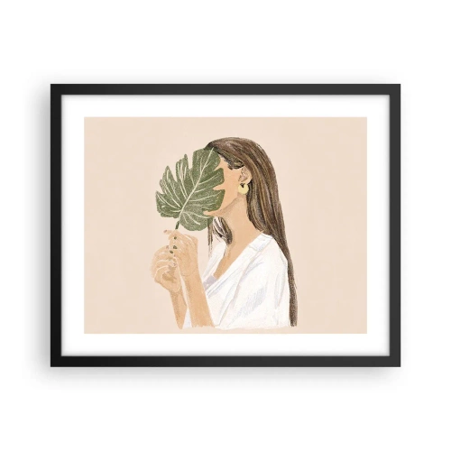 Plakat i sort ramme - Mystisk portræt med en vifte - 50x40 cm