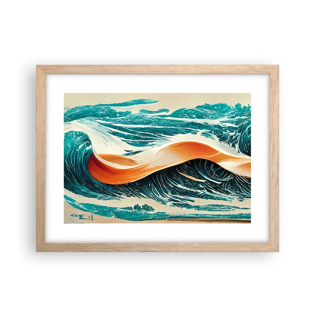 Plakat i ramme af lyst egetræ - Surferens drøm - 40x30 cm