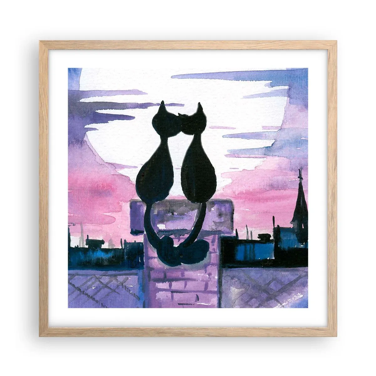 Plakat i ramme af lyst egetræ - Rendez-vous under månen - 50x50 cm