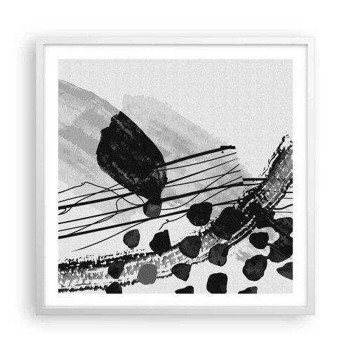 Plakat i hvid ramme - Sort og hvid organisk abstraktion - 60x60 cm