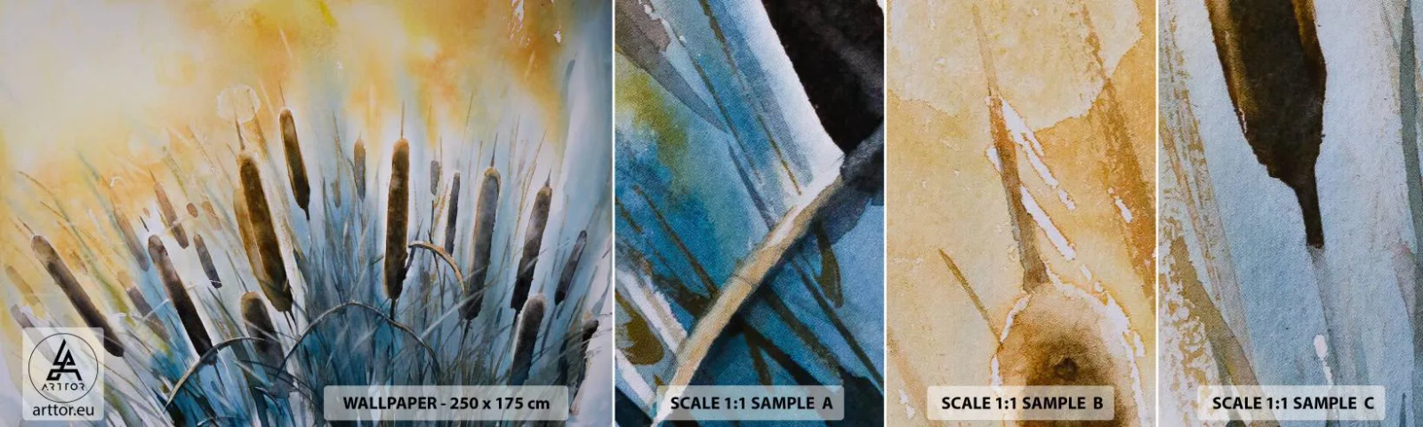 Fototapet Prøve Standard Eco - Vandets kulde, solens varme - Sukkerrør, Landskab, Blomster - 100x30 cm