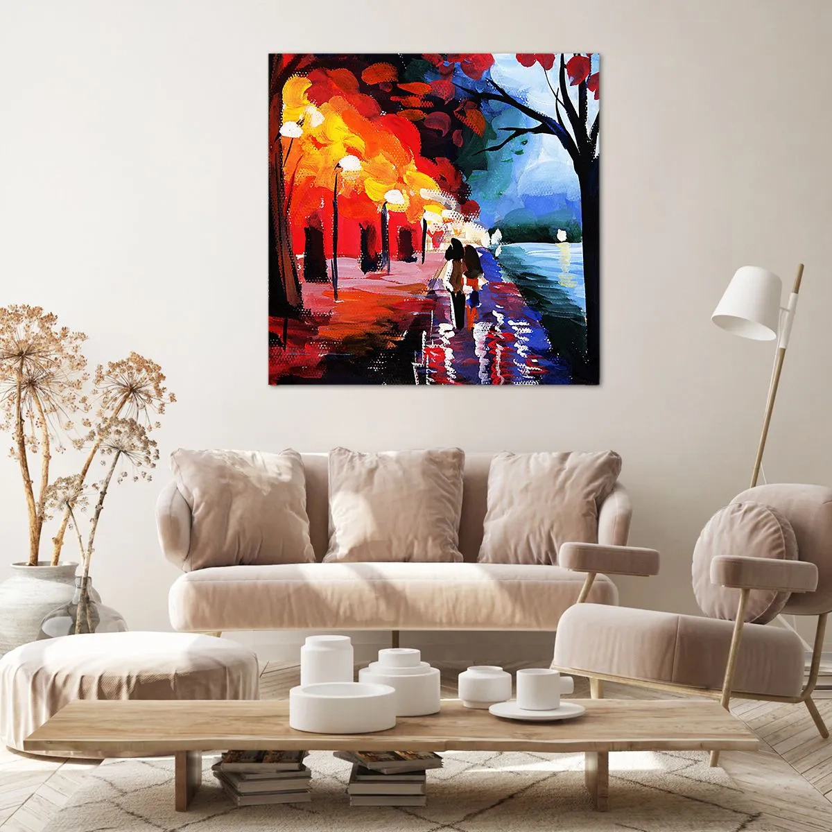 Lærredstryk - Billede på lærred - Flammende efterår i parken - 40x40 cm