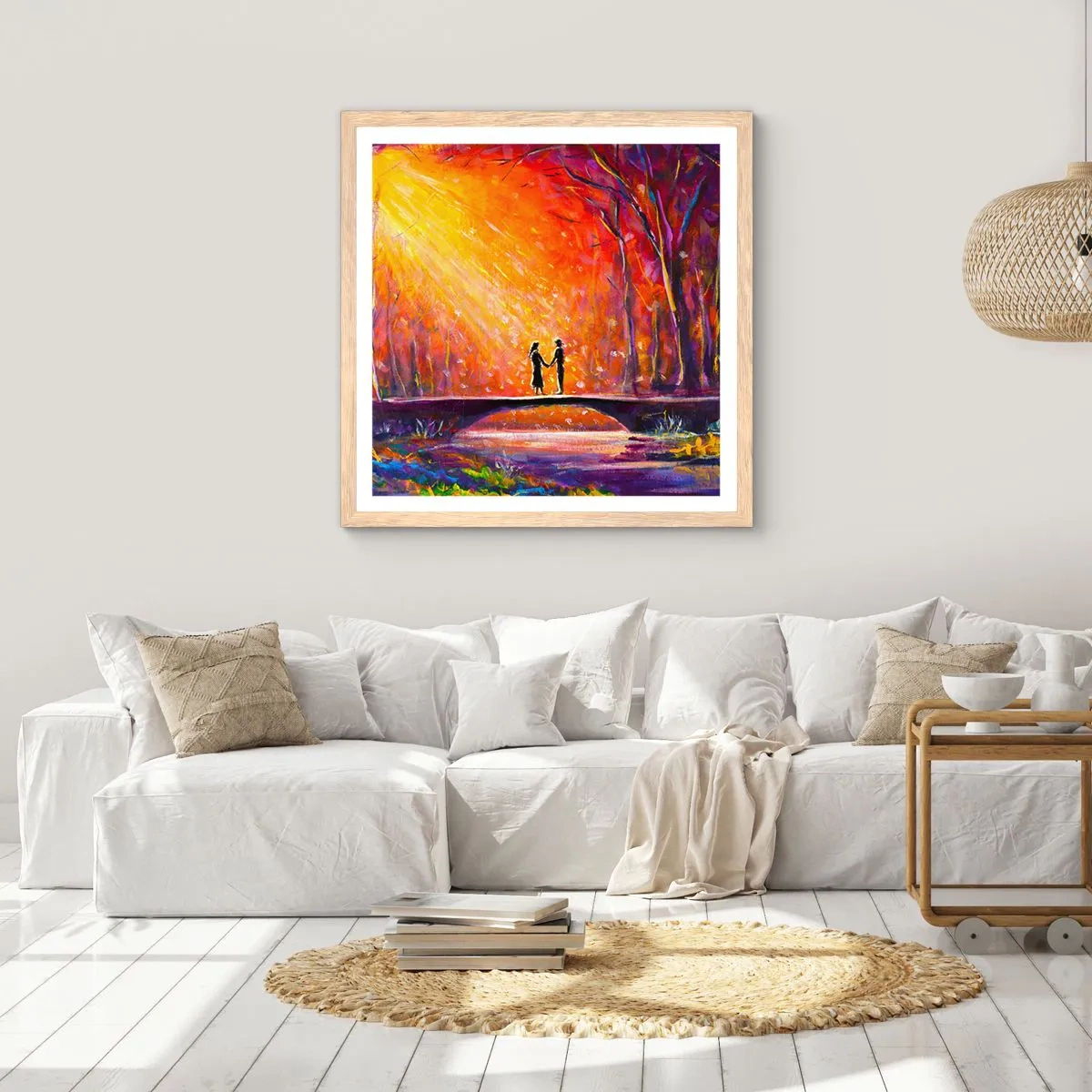 Plakat i ramme af lyst egetræ - Himlen elsker dem også - 50x50 cm