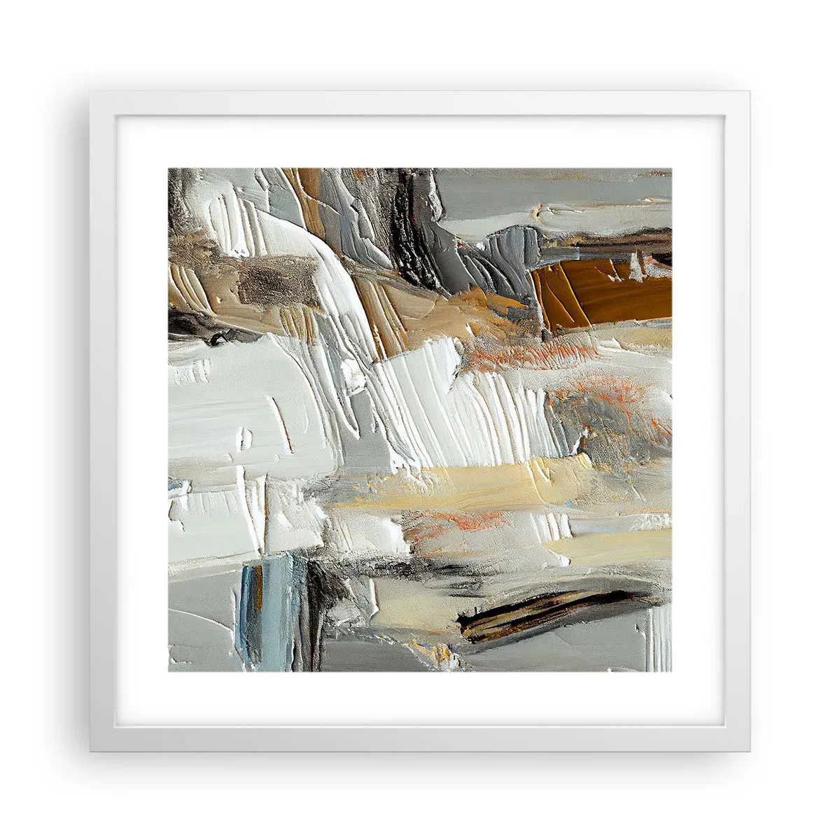 Plakat i hvid ramme - Farverige lagdelinger - 40x40 cm