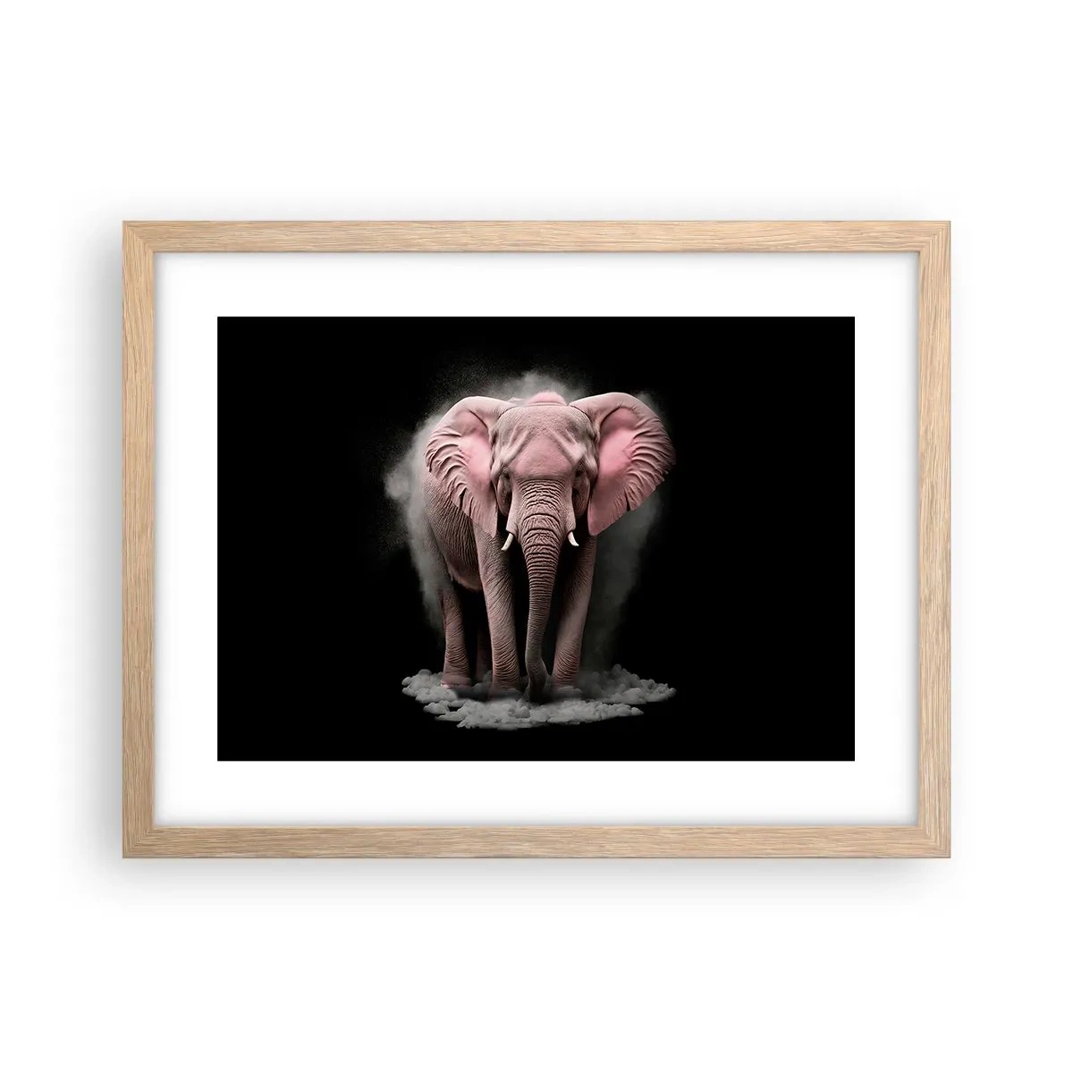 Plakat i ramme af lyst egetræ - Tænk ikke på en lyserød elefant! - 40x30 cm