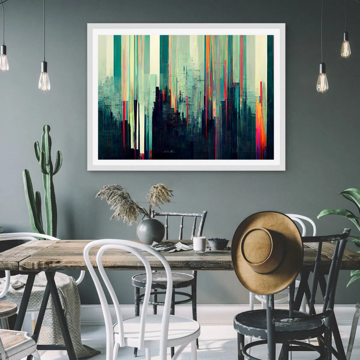 Plakat i hvid ramme - Futuristisk by - 50x40 cm