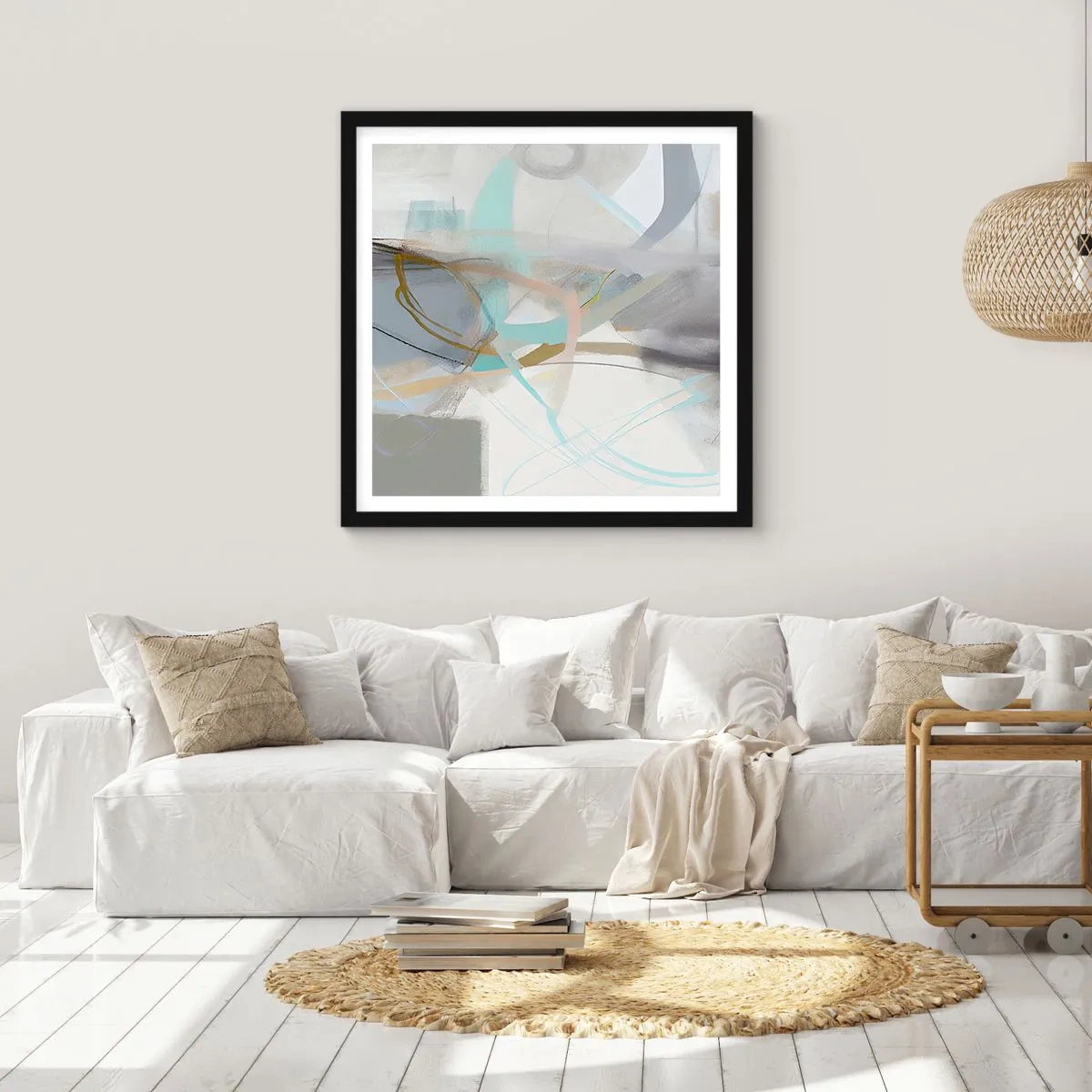 Plakat i sort ramme - Tågeagtig abstraktion - 30x30 cm