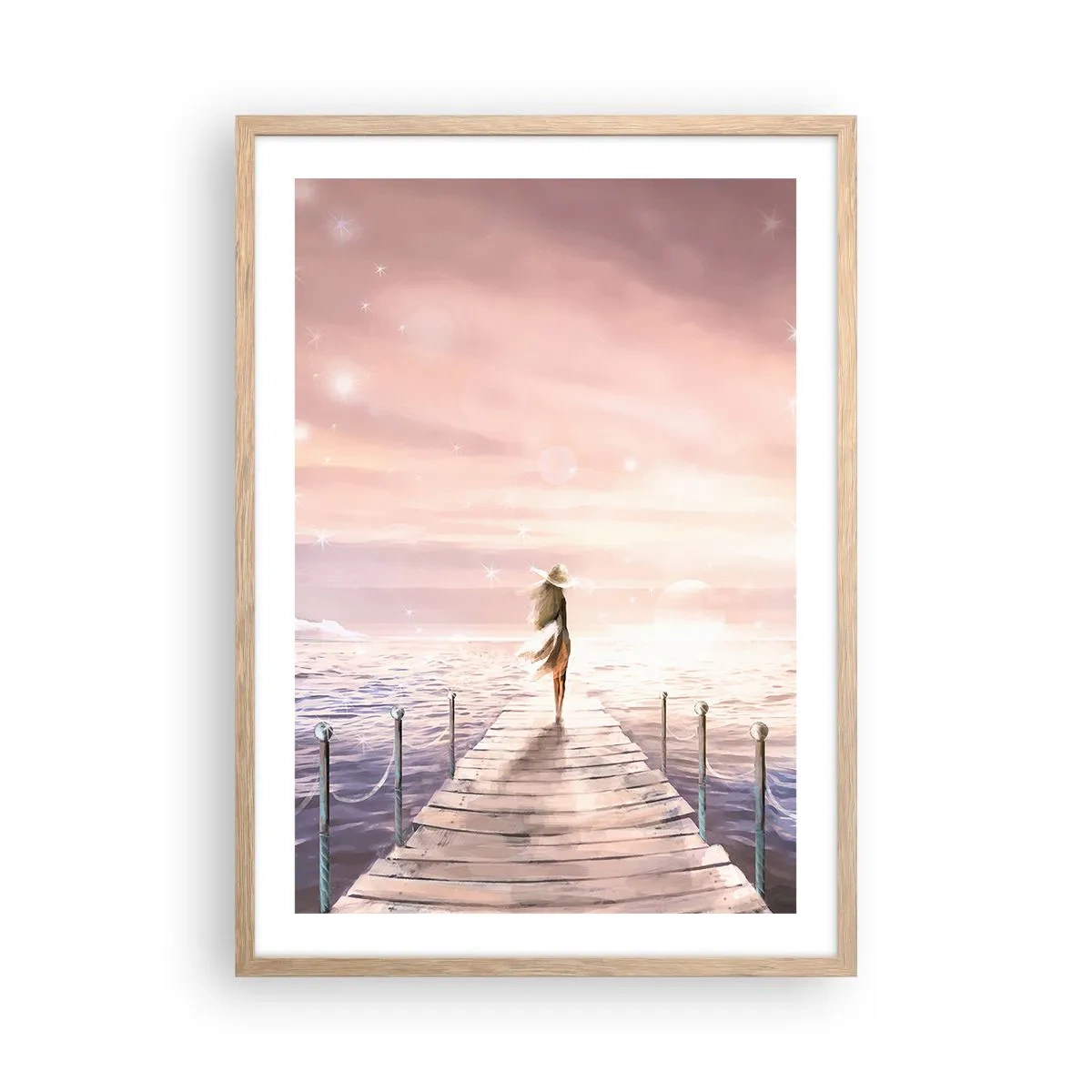 Plakat i ramme af lyst egetræ - I lyset af en drøm - 50x70 cm