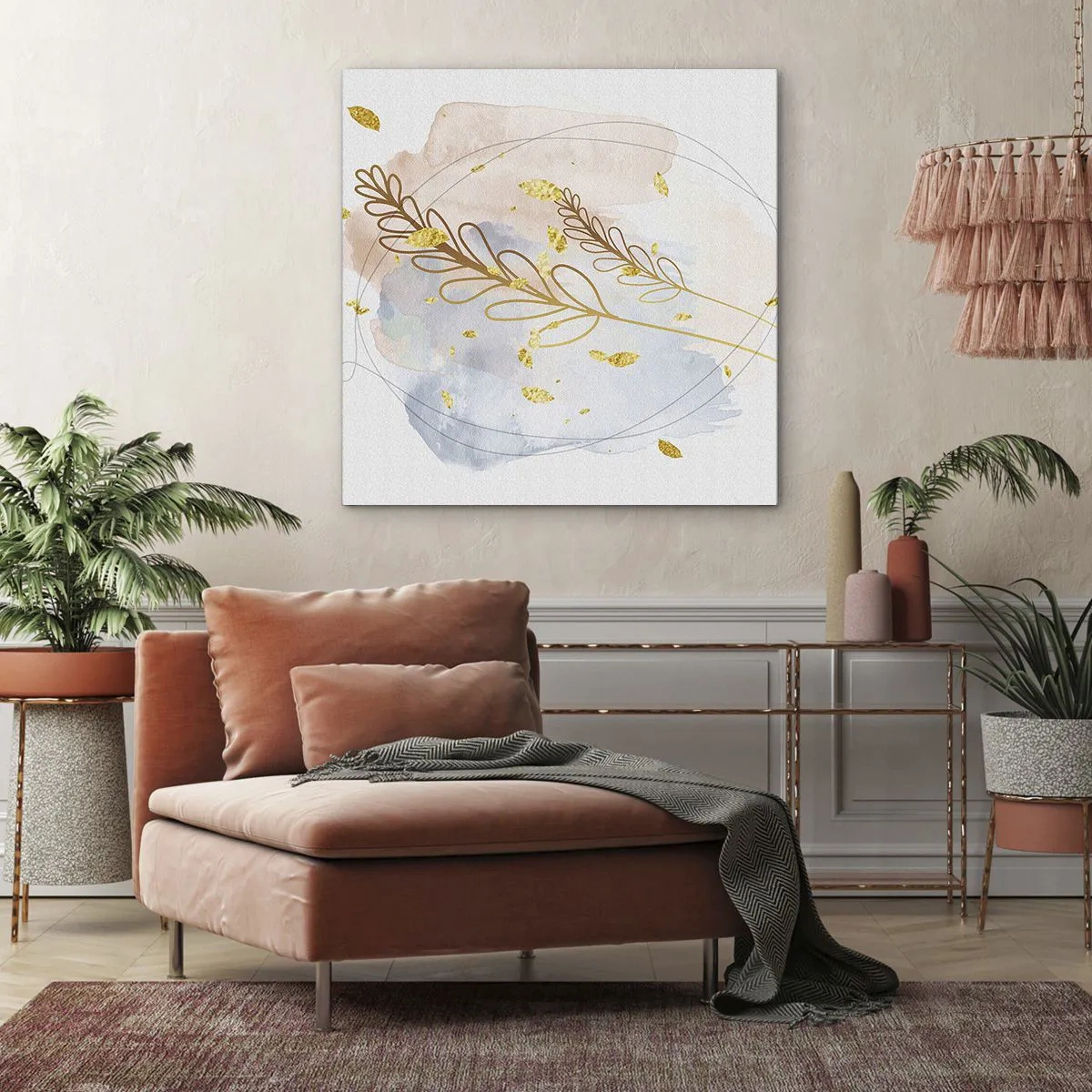 Lærredstryk - Billede på lærred - En gylden eksplosion - 50x50 cm