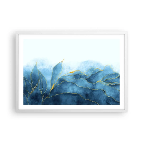 Plakat i hvid ramme - Blå i guld - 70x50 cm