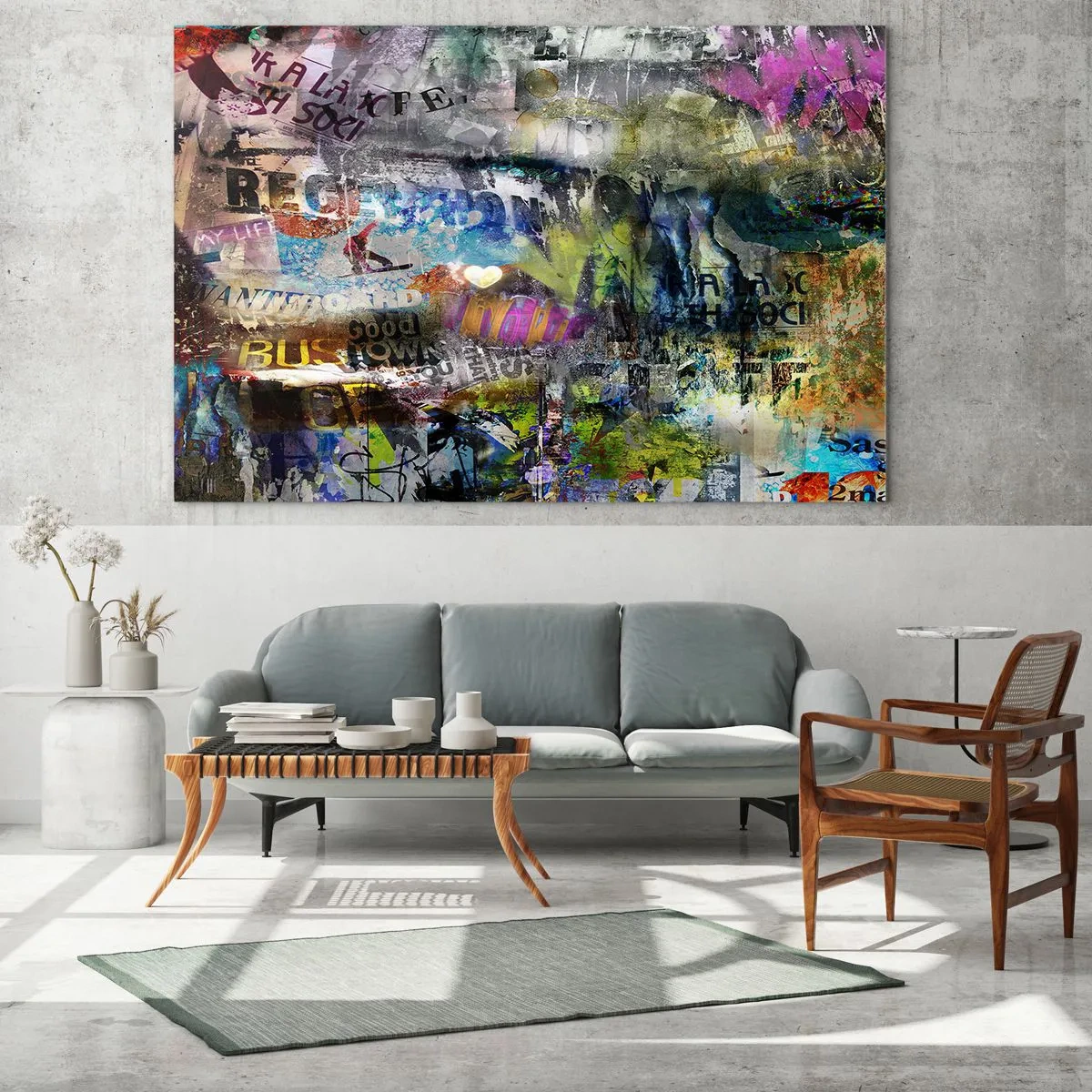 Billede på glas - En collage af minder - 100x70 cm