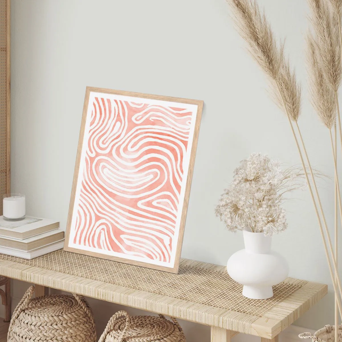 Plakat i ramme af lyst egetræ - I en labyrint af koraller - 50x70 cm