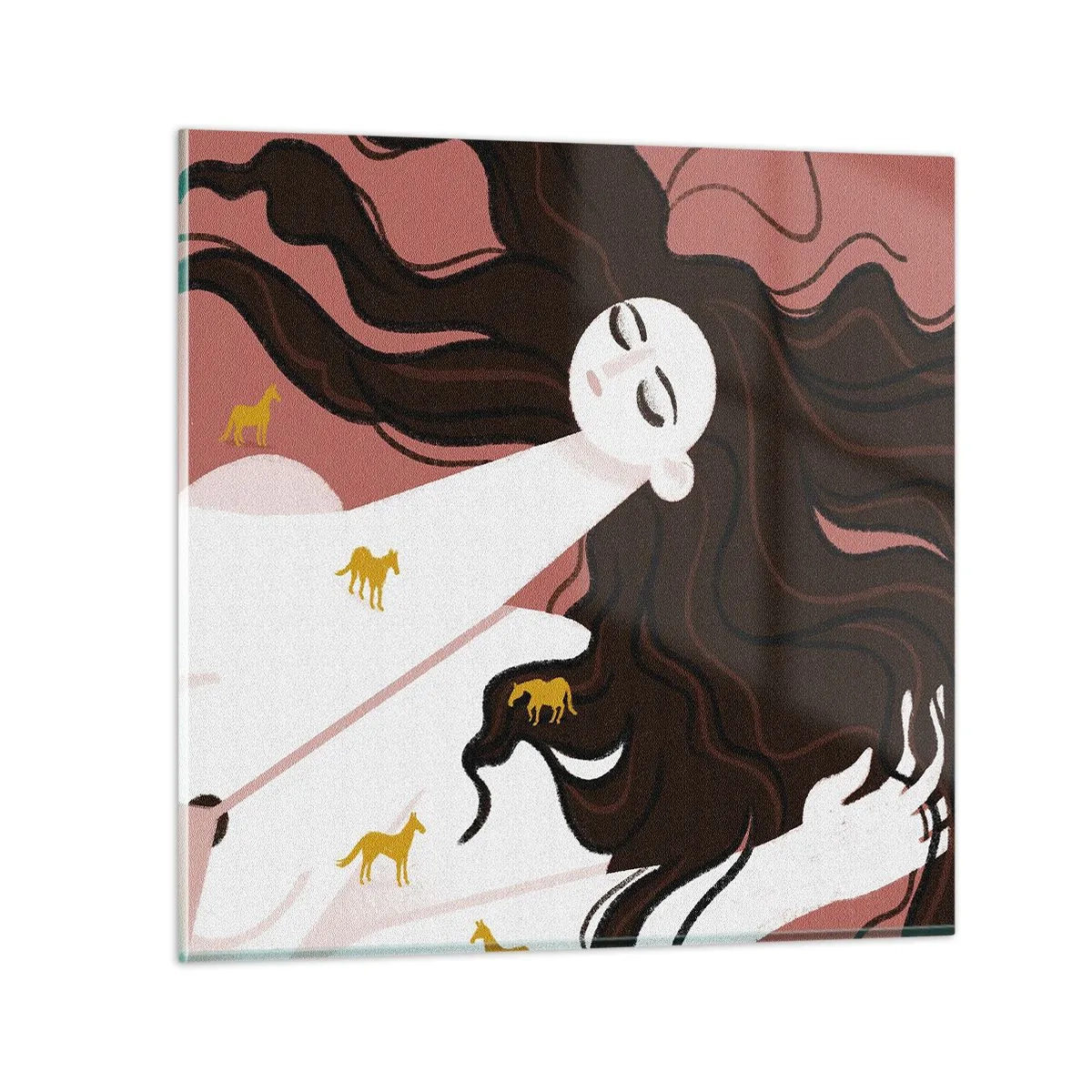 Billede på glas - Drøm om en gylden hest - 50x50 cm