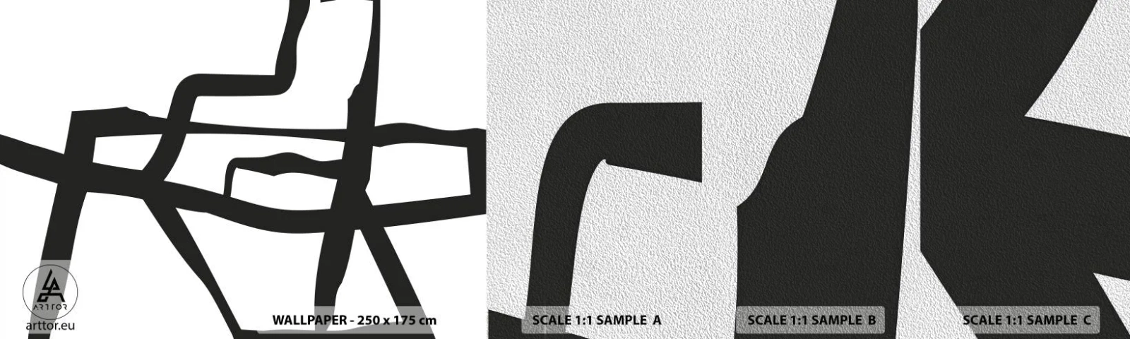 Prøve Fototapet Premium Sand - Sort og hvid konstruktion - Linje, Sort og hvid, Abstraktionisme - 100x30 cm