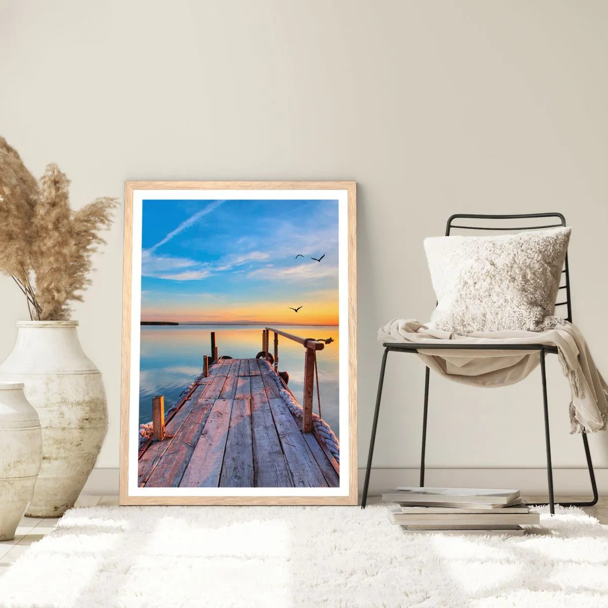 Plakat i ramme af lyst egetræ - Går fremad mod solen - 70x100 cm