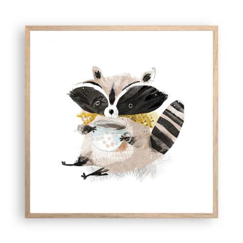 Plakat i ramme af lyst egetræ - Min ven vaskebjørnen - 60x60 cm