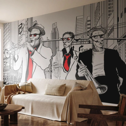 Fototapet på mål Standard Eco - By rapsodi i sort og rødt - New York, Jazz, musik