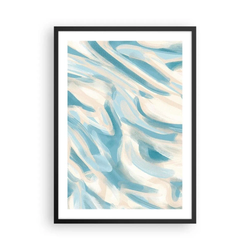 Plakat i sort ramme - Abstrakte bølger i blå og beige nuancer - 50x70cm - Forårsbriser - Moderne vægdekoration til stue og soveværelse ARTTOR