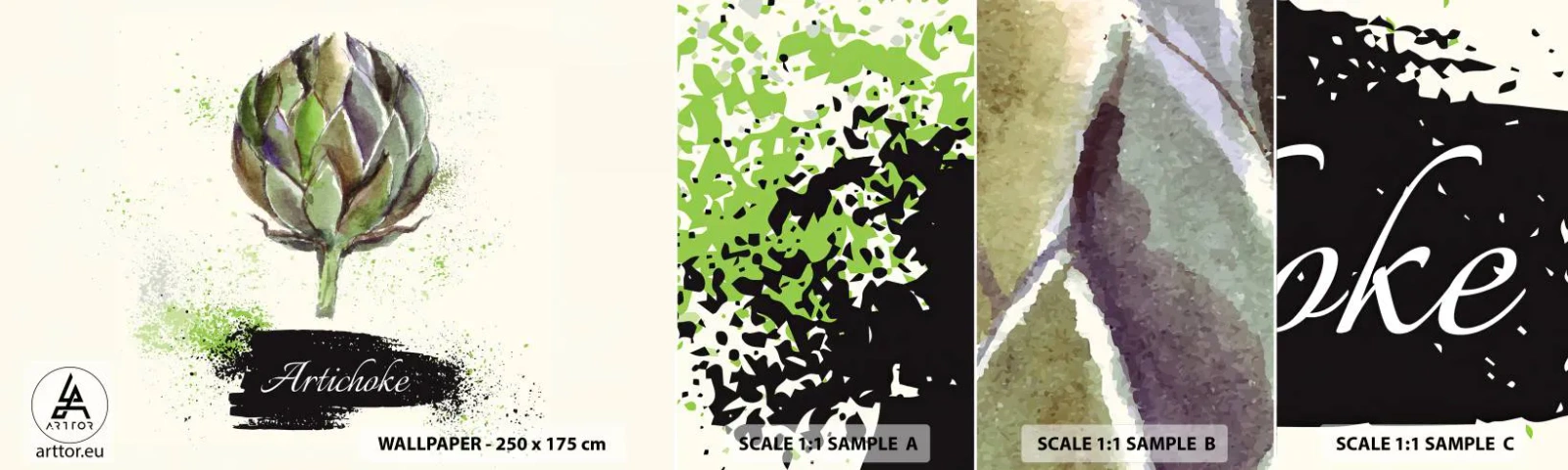 Fototapet Prøve Standard Eco - Eviva grøntsager! - Artiskok, Køkken, Akvarel - 100x30 cm